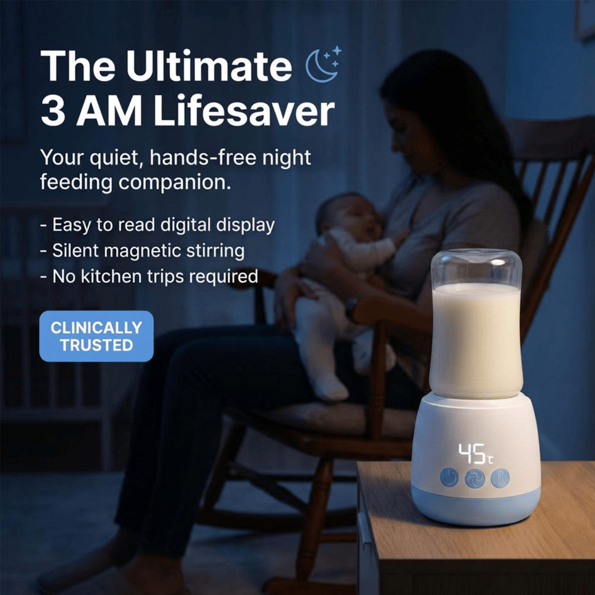 Med-E-Scan L'il ThermoBlend bottle warmer and stirrer, an accessory feeding device with adjustable temperature controls and mixing features.