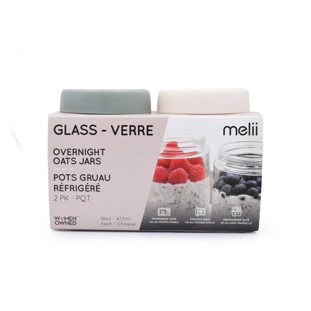 Melii Accessory Feeding Glass Overnight Oat Jars 2pk - Sage/Ivory