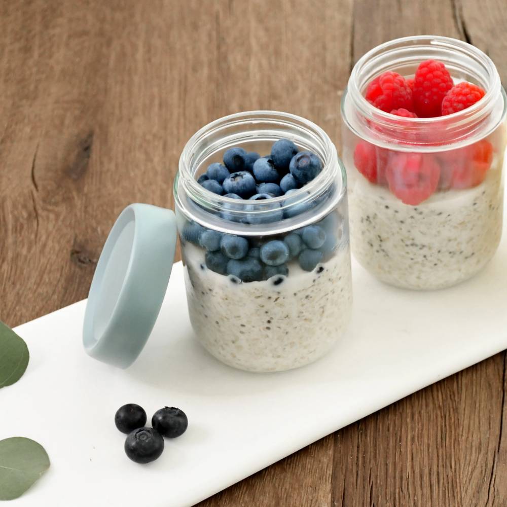 Melii Accessory Feeding Glass Overnight Oat Jars 2pk - Sage/Ivory