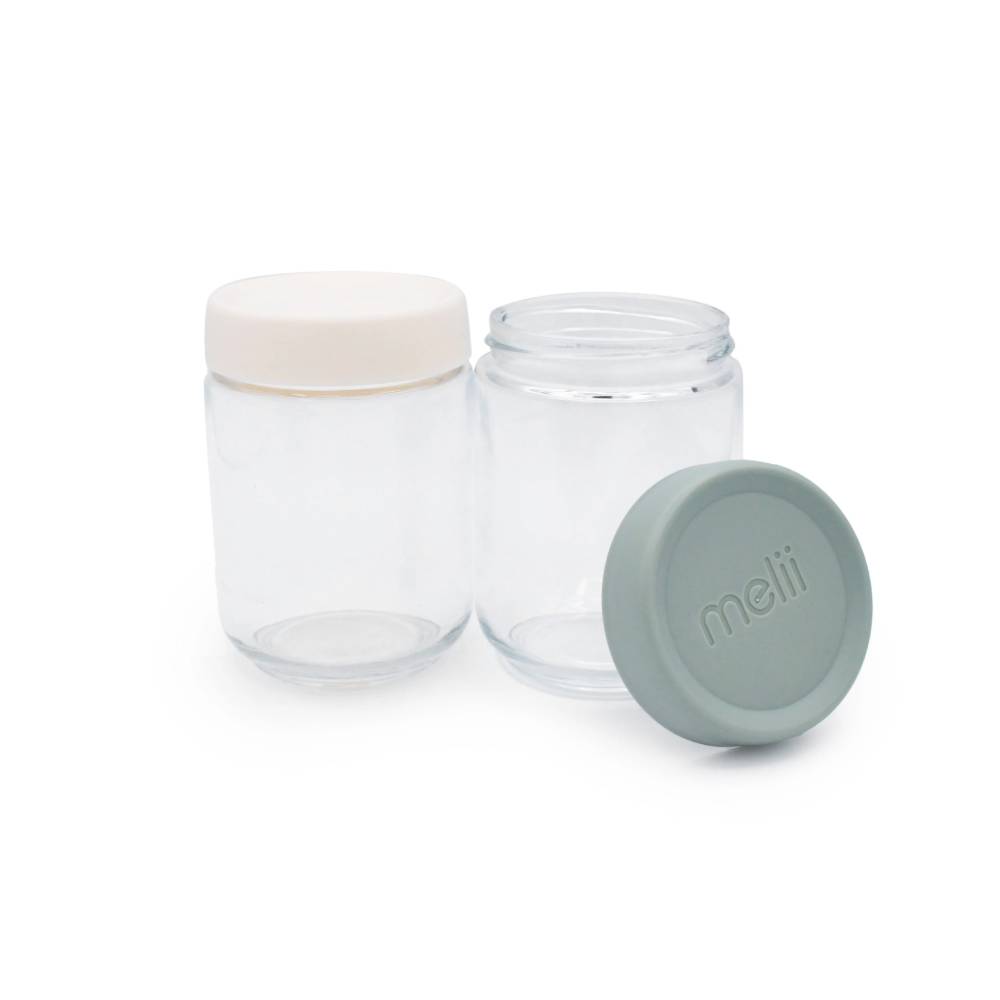 Melii Accessory Feeding Glass Overnight Oat Jars 2pk - Sage/Ivory