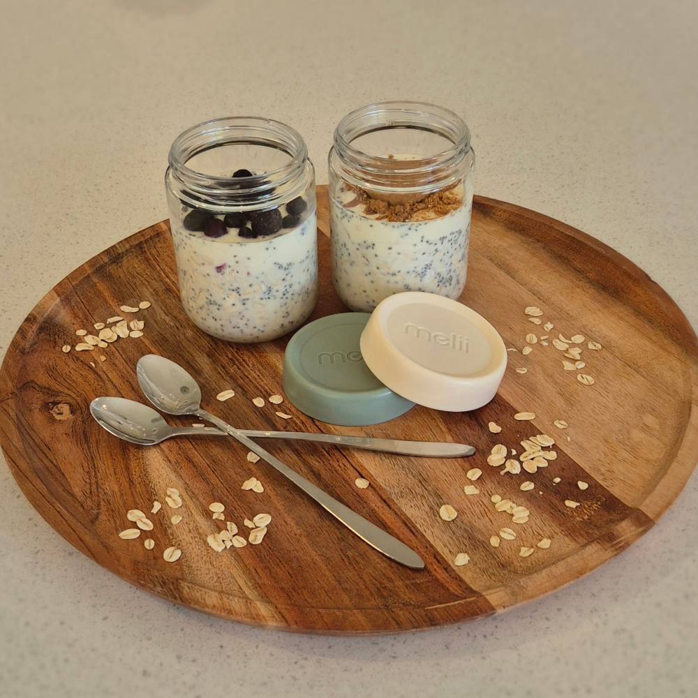 Melii Accessory Feeding Glass Overnight Oat Jars 4pk - Ivory/Oat Milk/Sage/Cactus Fern