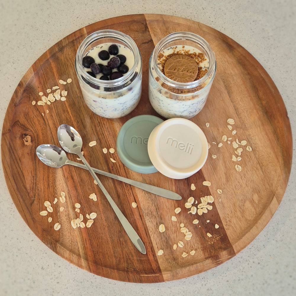 Melii Accessory Feeding Glass Overnight Oat Jars 4pk - Ivory/Oat Milk/Sage/Cactus Fern