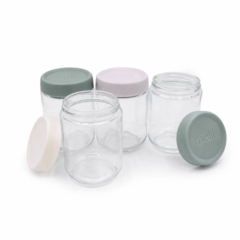 Melii Accessory Feeding Glass Overnight Oat Jars 4pk - Ivory/Oat Milk/Sage/Cactus Fern