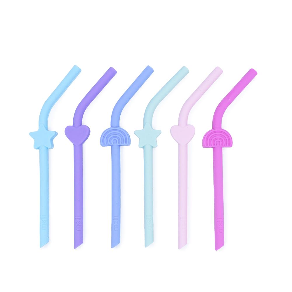 Melii Accessory Feeding Silicone Straws 6pk - Rainbow/Heart/Stars