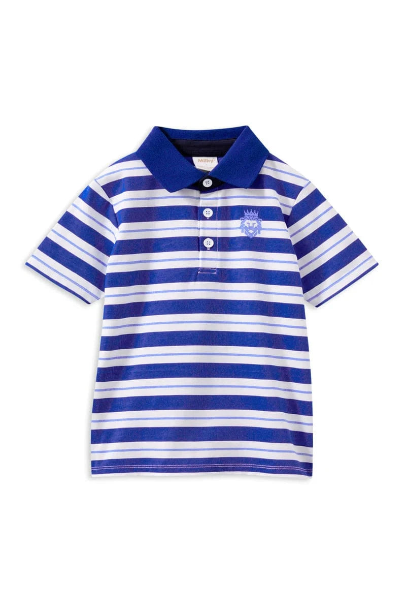 Milky Boys Tops 2Y Blue Stripe Rugby