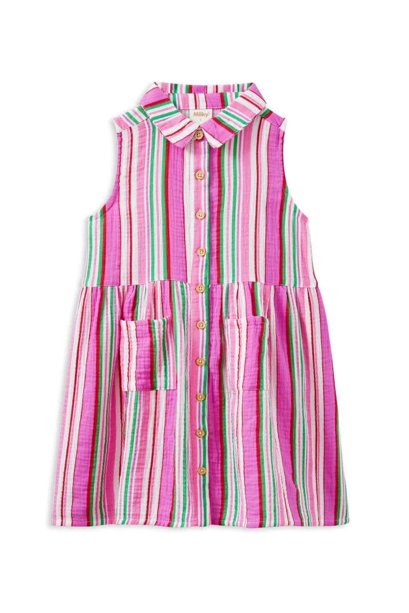 Milky Girls Dress 2Y Crinkle Stripe Dress