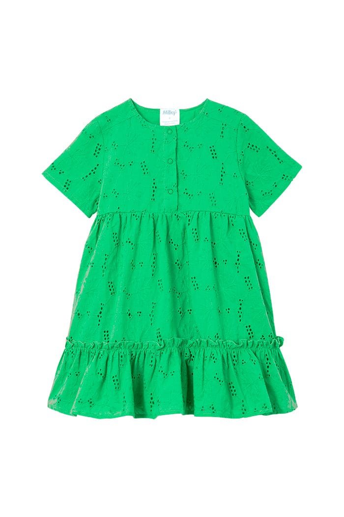 Milky Girls Dress Green Broderie Dress
