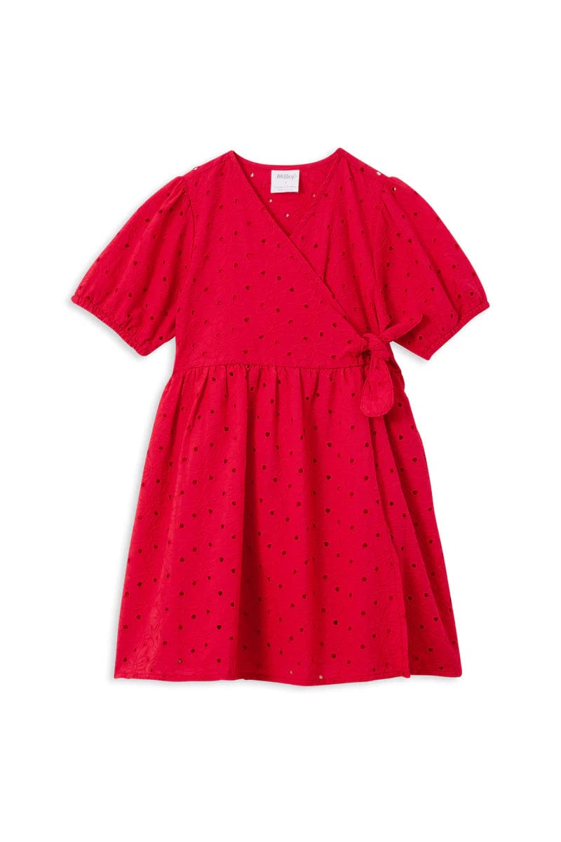 Milky Girls Dress Red Broderie Dress