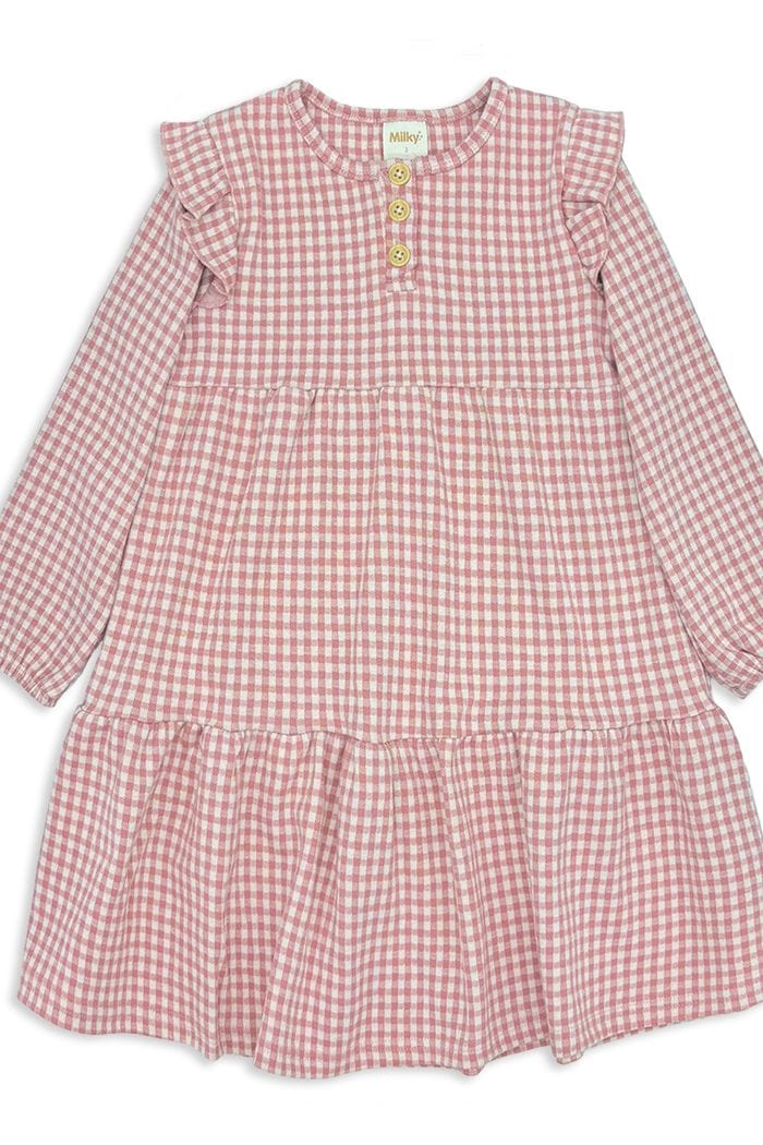 Milky Girls Dress Rose Check Frill Dress