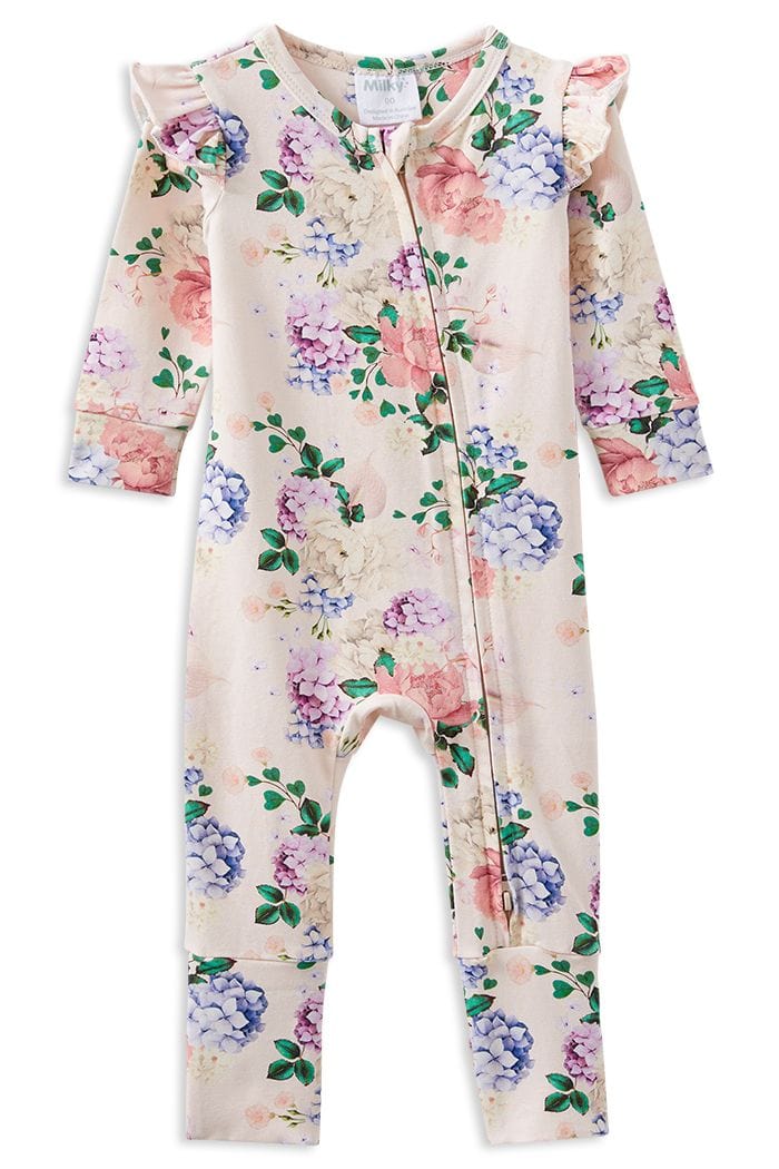 Milky Girls Onesie Hydrangea Zip Frill Romper