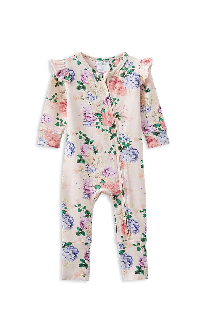 Milky Girls Onesie Hydrangea Zip Frill Romper