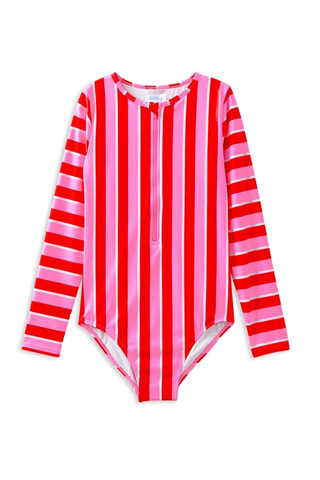 Milky Girls Swimwear 3-6M Candy Stripe Long Sleeve Swimsuit