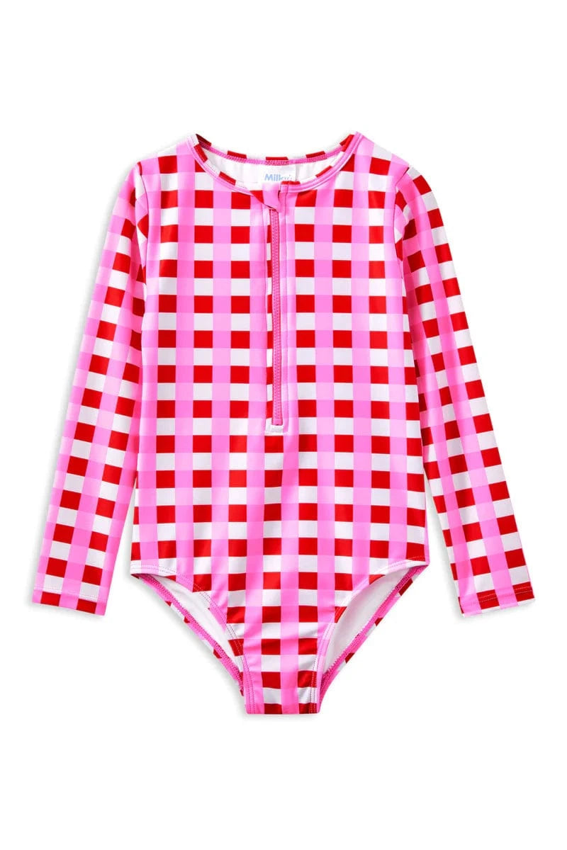 Milky Girls Swimwear 3-6M Lollipop Check Long Sleeve Swimsuit