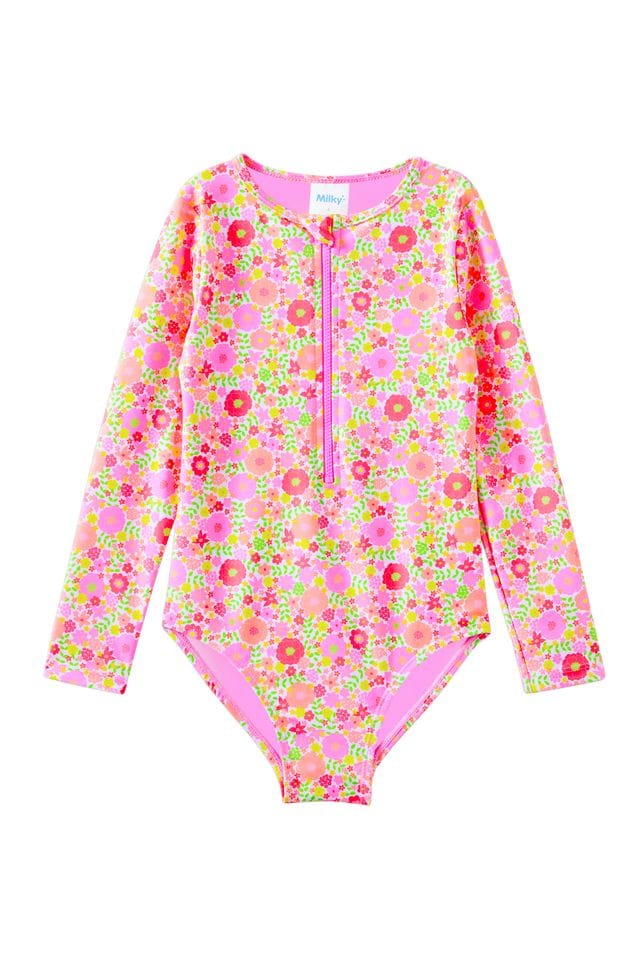 Milky Girls Swimwear 3-6M Neon Bloom L/S Swimsuit