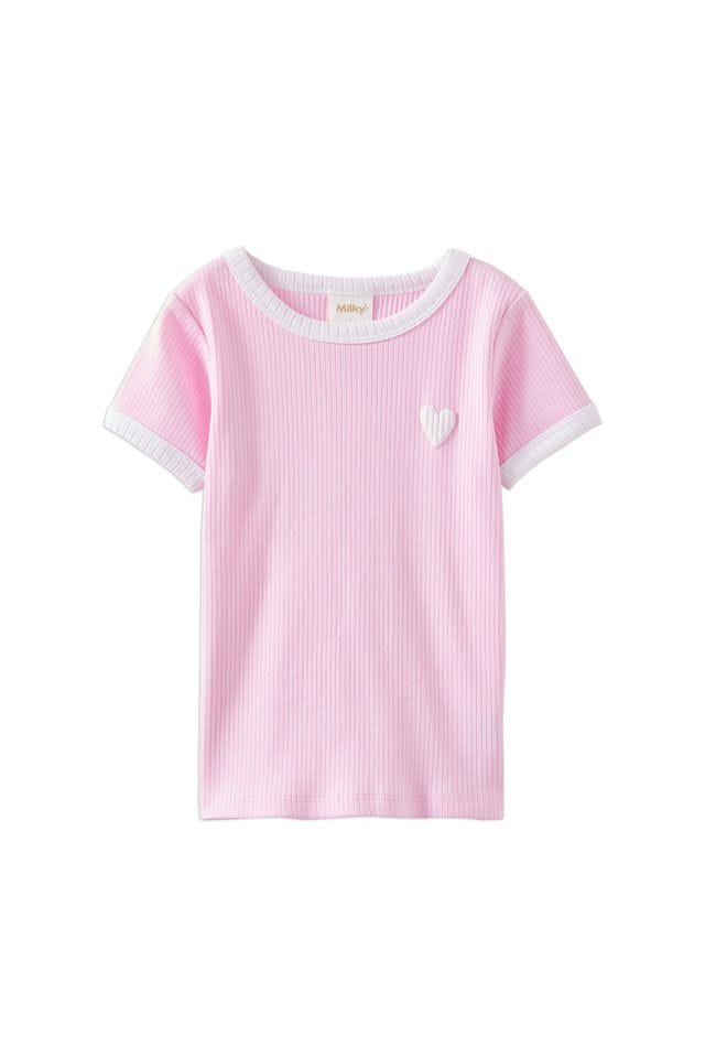 Milky Girls Tee 2Y Bonbon Rib Tee