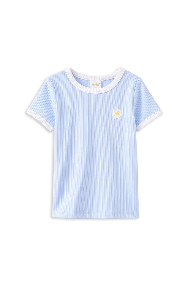 Milky Girls Tee 3Y Ice Blue Rib Tee