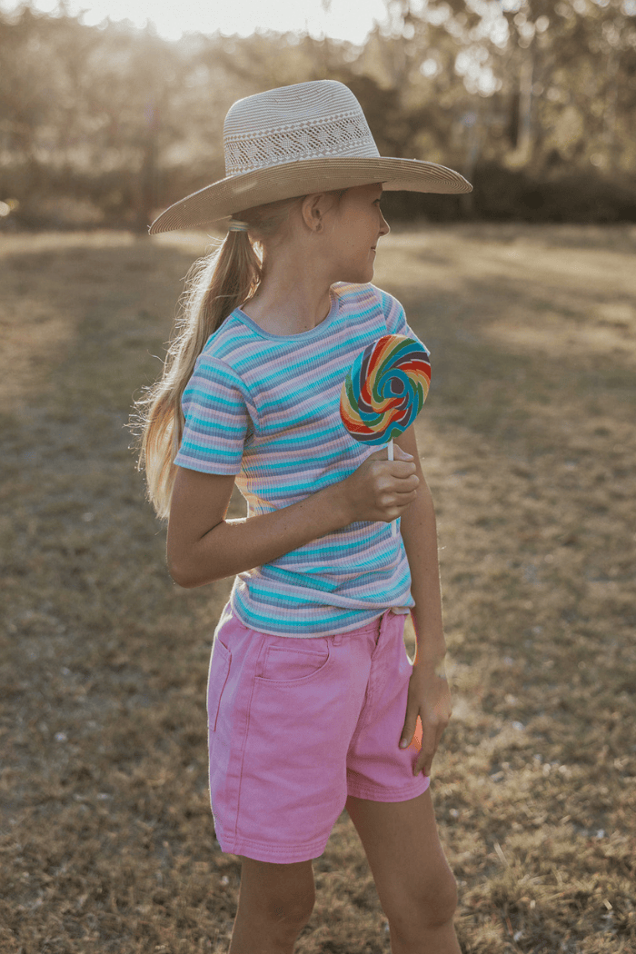 Milky Girls Tee Lilac Stripe Rib Tee