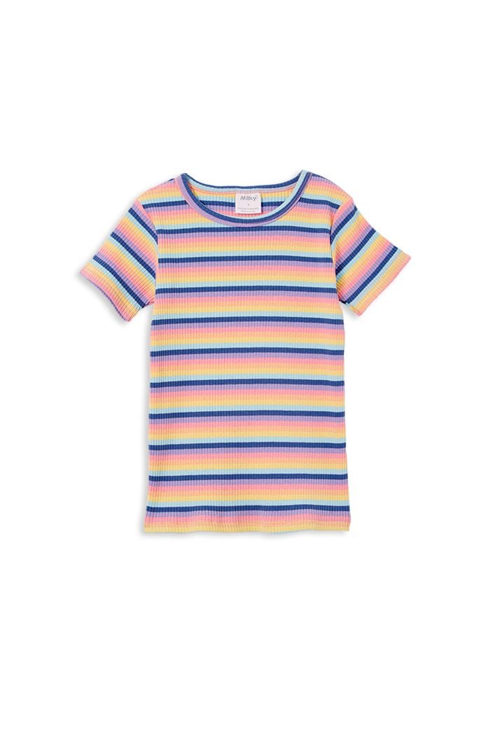 Milky Girls Tee Multi Stripe Rib Tee