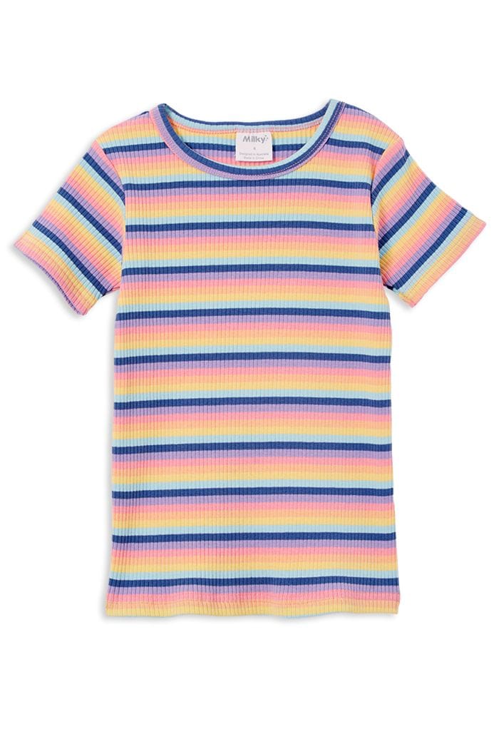 Milky Girls Tee Multi Stripe Rib Tee