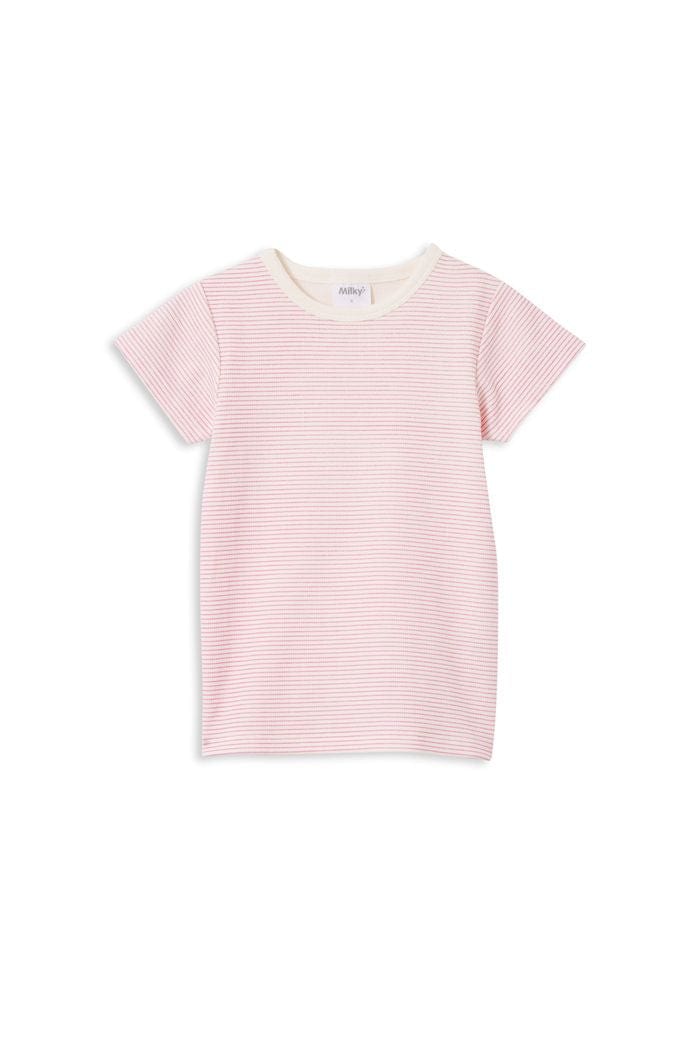 Milky Girls Tee Pink Stripe Rib Tee