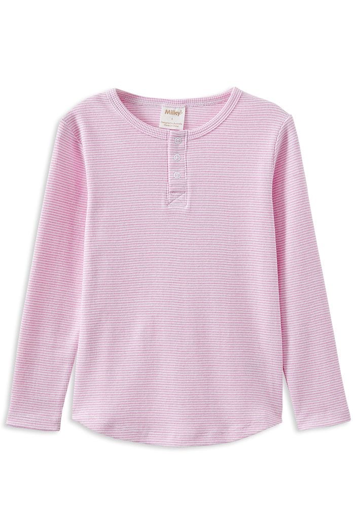 Milky Girls Top Pink Stripe Henley