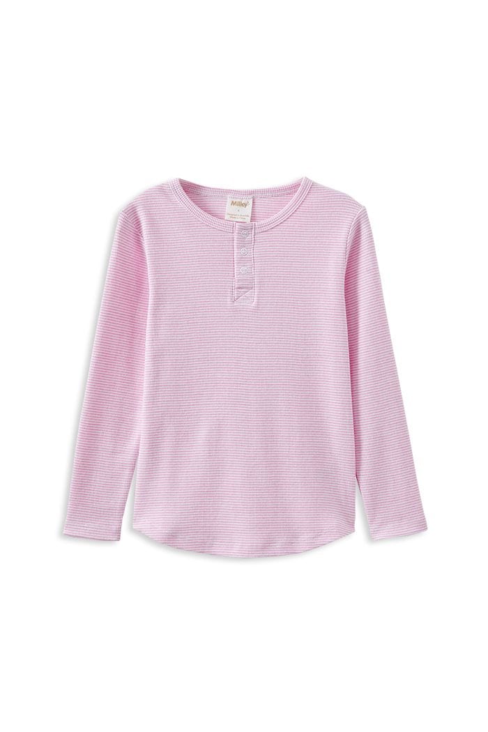 Milky Girls Top Pink Stripe Henley