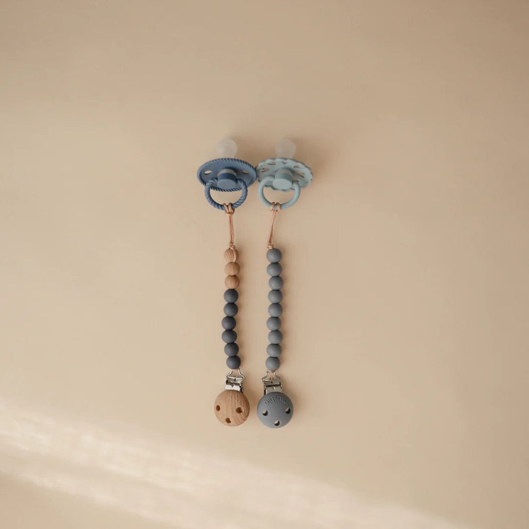 Mushie Pacifier Clips - Halo Iron