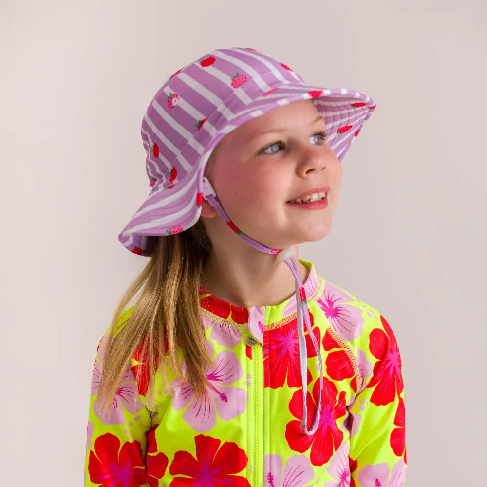 Nestling Accessories Hats Swim Bucket Hat - Striped Raspberries