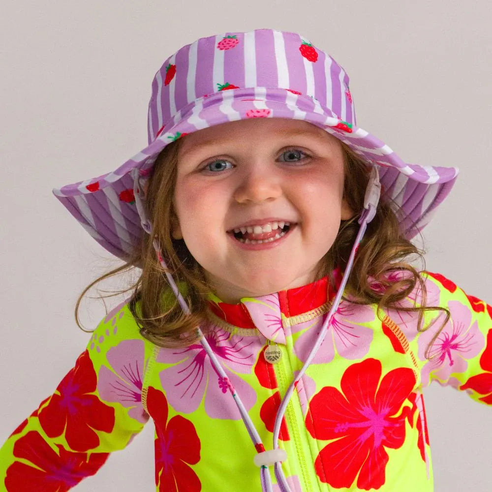 Nestling Accessories Hats Swim Bucket Hat - Striped Raspberries