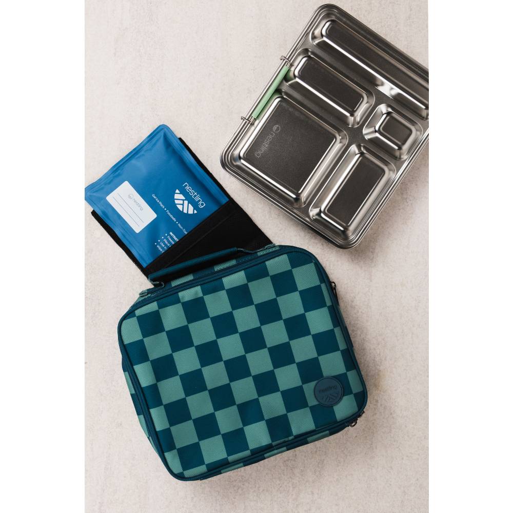 Nestling Accessory Feeding Insulated Lunch Bag - Blue/Green Check