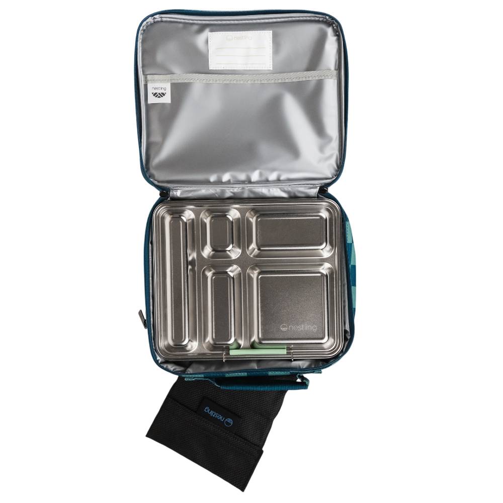 Nestling Accessory Feeding Insulated Lunch Bag - Blue/Green Check