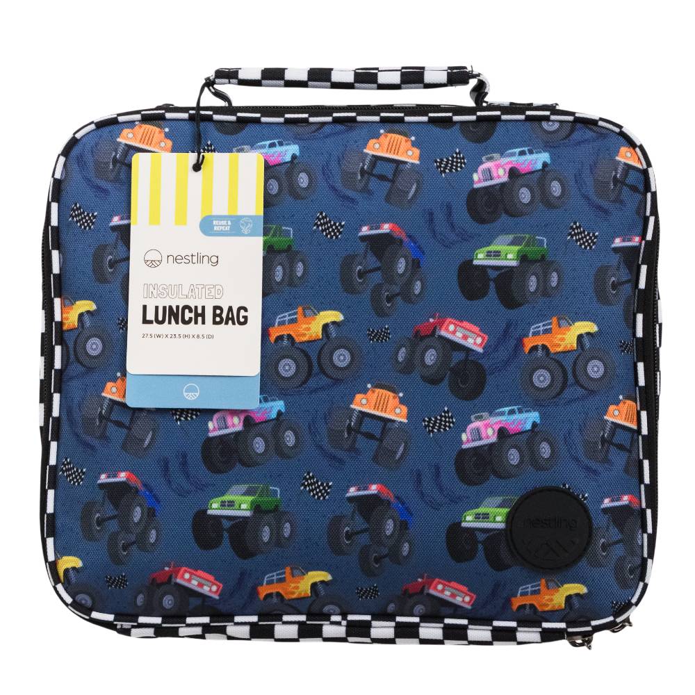 Nestling Accessory Feeding Insulated Lunch Bag - Monster Trucks