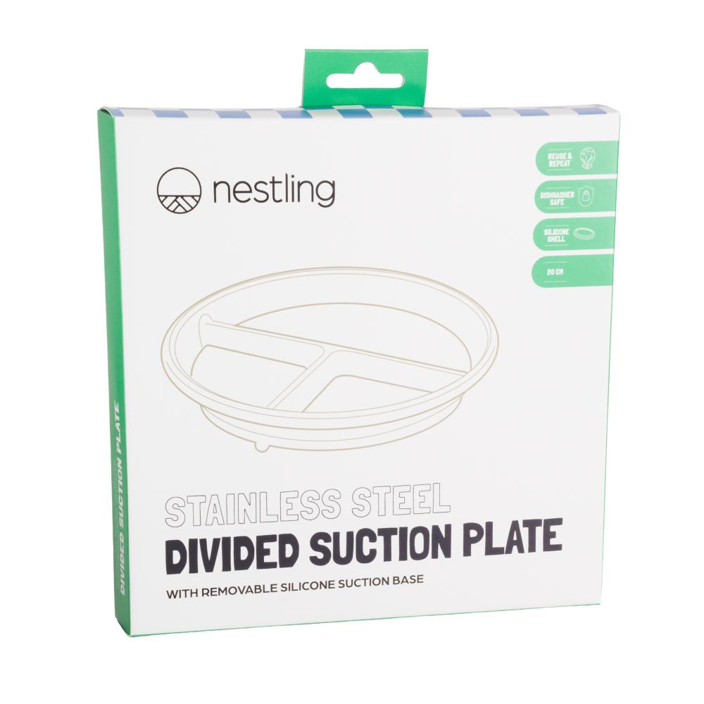 Nestling Accessory Feeding Stainless Divided Suction Plate 20cm
