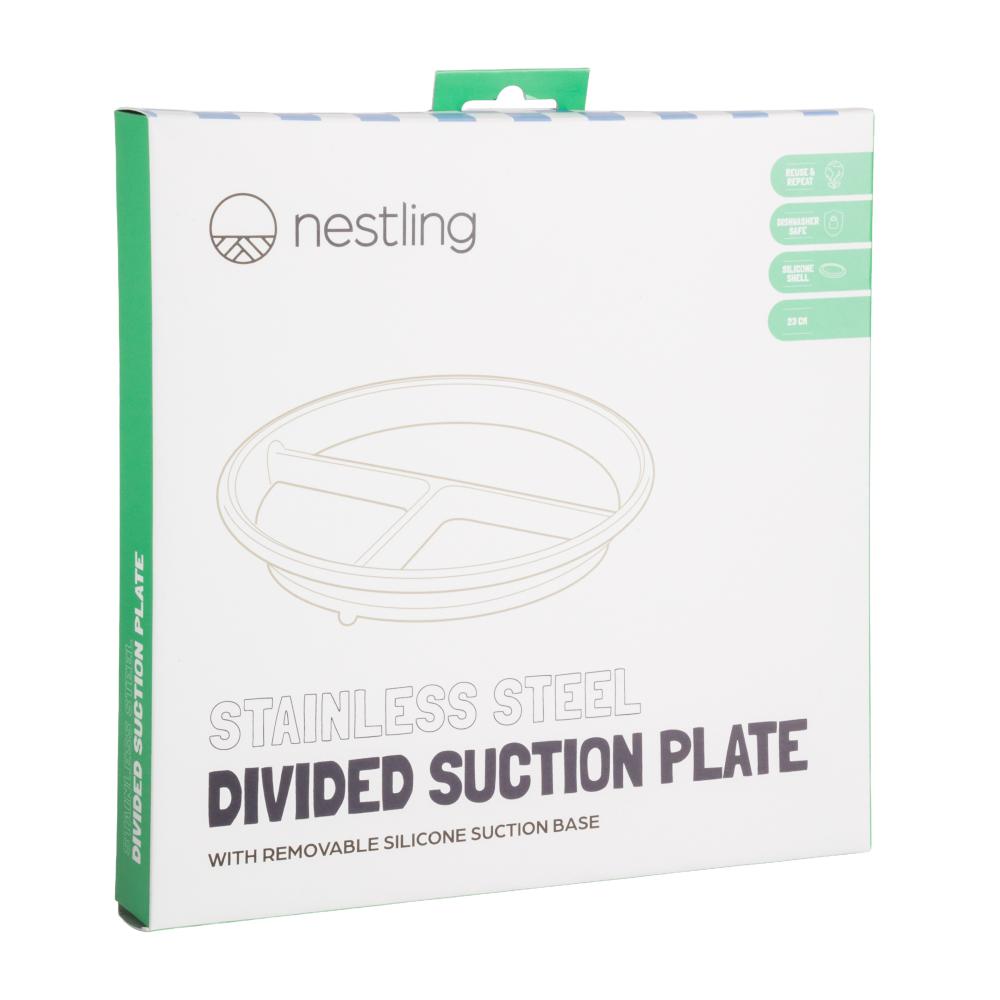 Nestling Accessory Feeding Stainless Divided Suction Plate 23cm