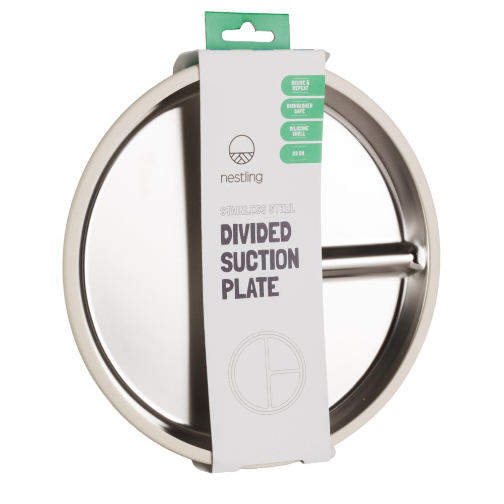 Nestling Accessory Feeding Stainless Divided Suction Plate 23cm