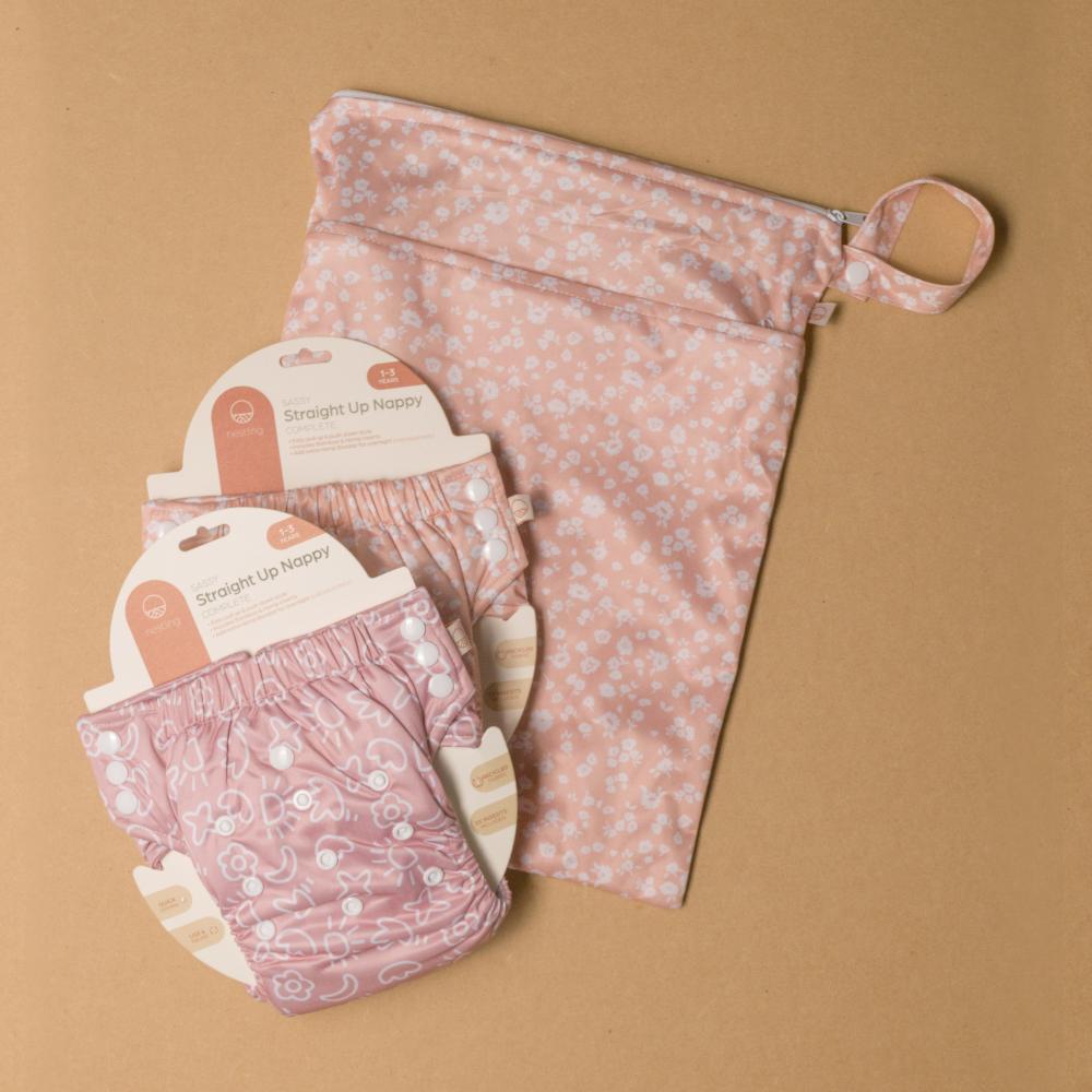 Nestling Children Accessories Double Pocket Wet Bag - Dusty Pink Floral