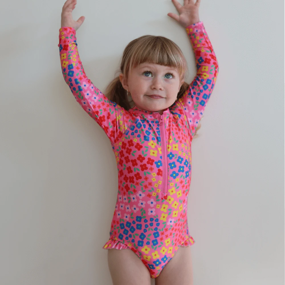 Nestling Girls Swimwear Floral Sleeved Swimsuit