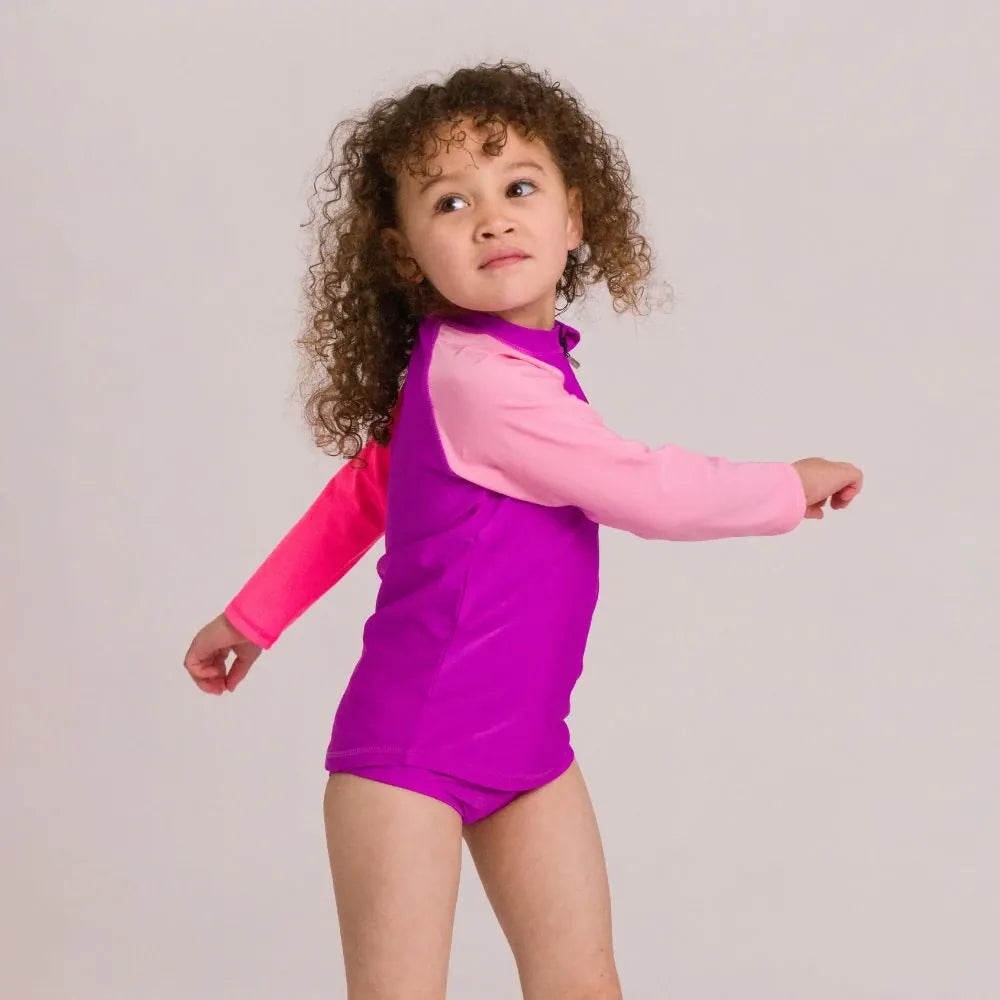 Nestling Girls Swimwear Half Zip Rash Vest - Spliced Purple