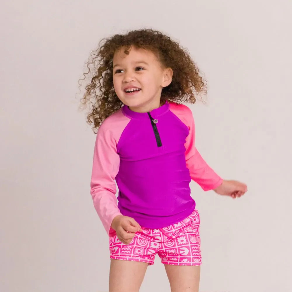 Nestling Girls Swimwear Half Zip Rash Vest - Spliced Purple