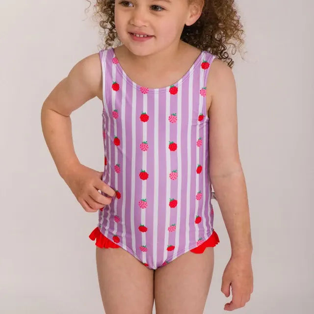 Nestling Girls Swimwear Neon Girls Swimsuit - Striped Raspberries