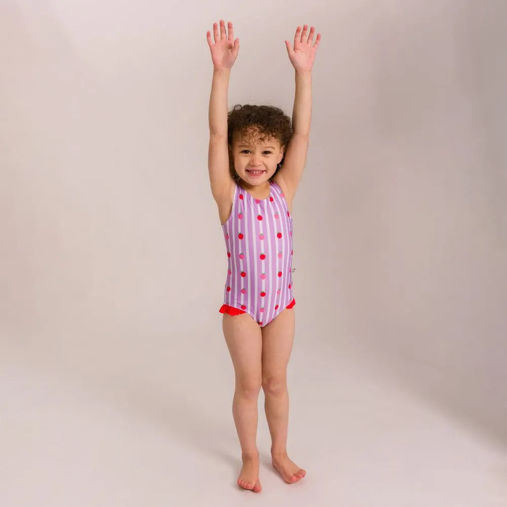 Nestling Girls Swimwear Neon Girls Swimsuit - Striped Raspberries