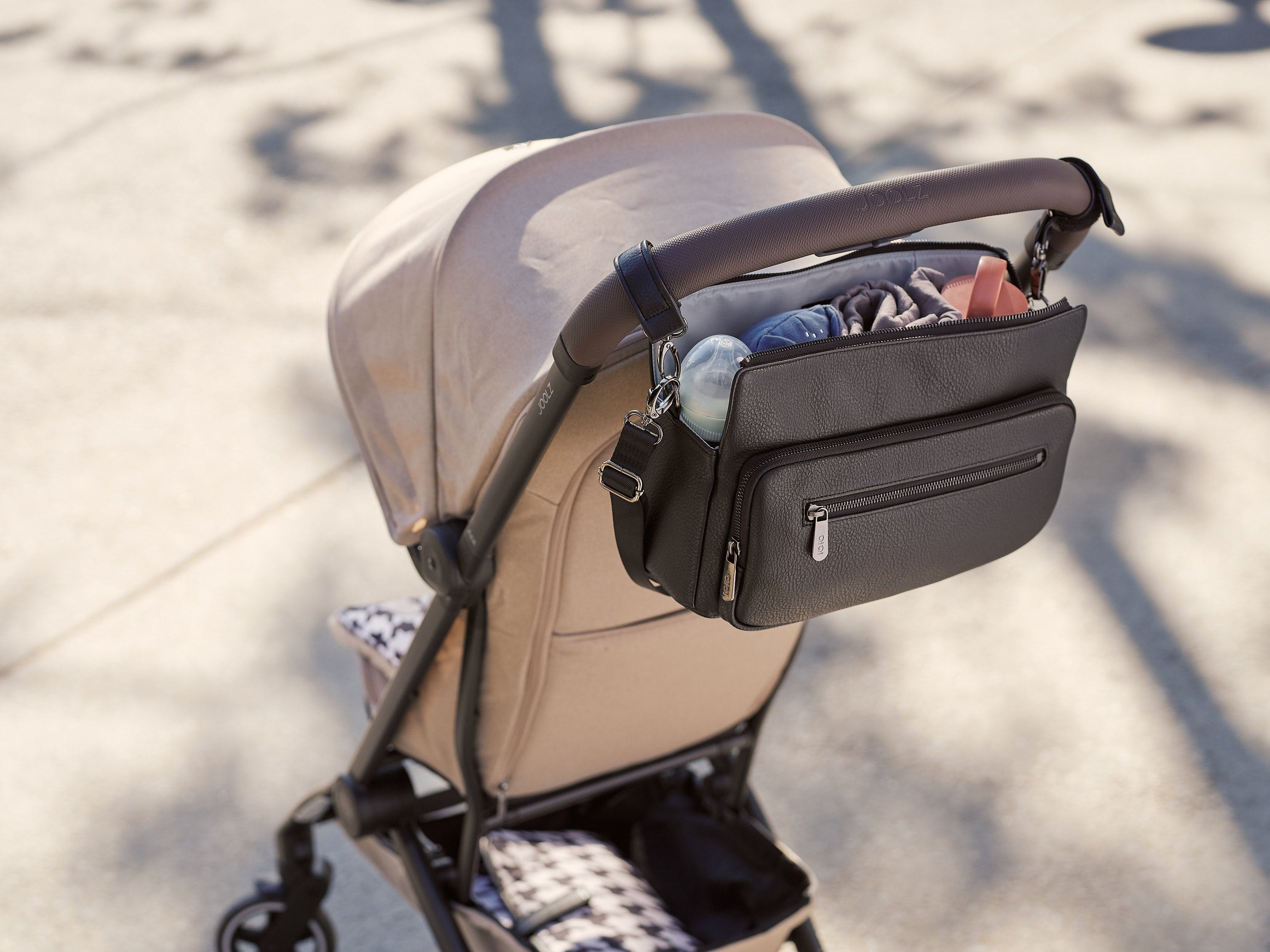 OiOi Baby Accessory Multitasker Pram Caddy - Black Vegan Leather