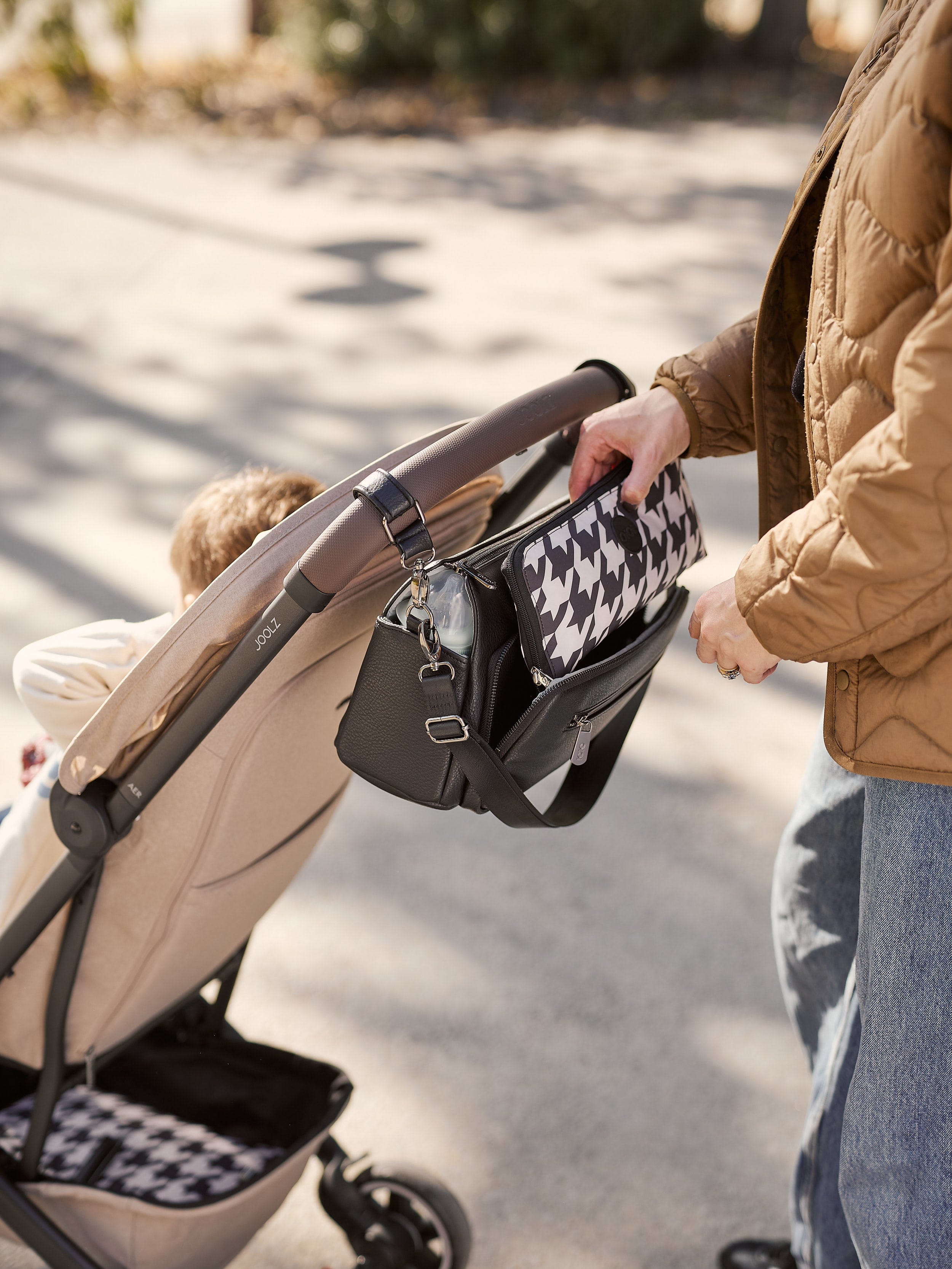 OiOi Baby Accessory Multitasker Pram Caddy - Black Vegan Leather