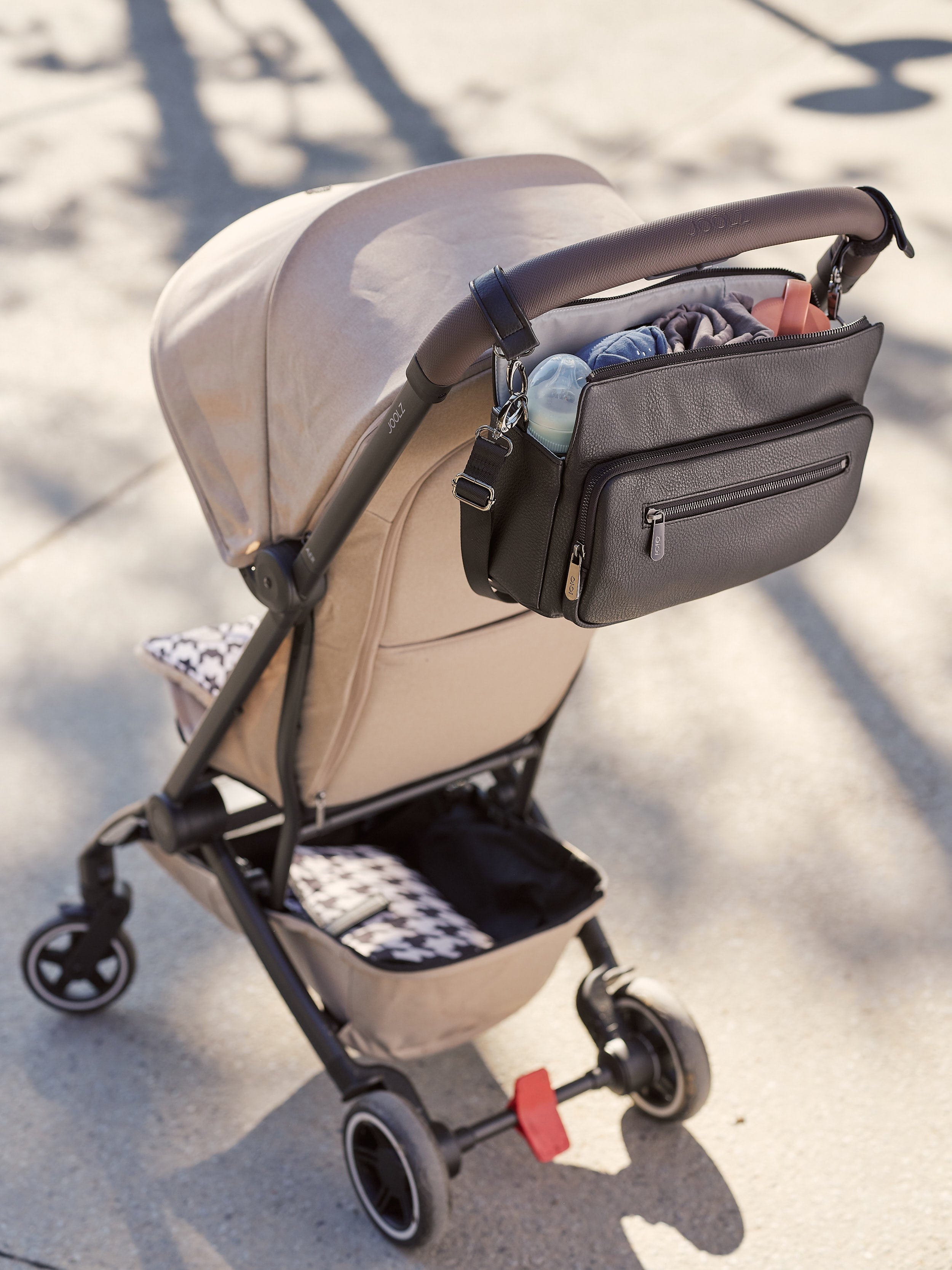 OiOi Baby Accessory Multitasker Pram Caddy - Black Vegan Leather