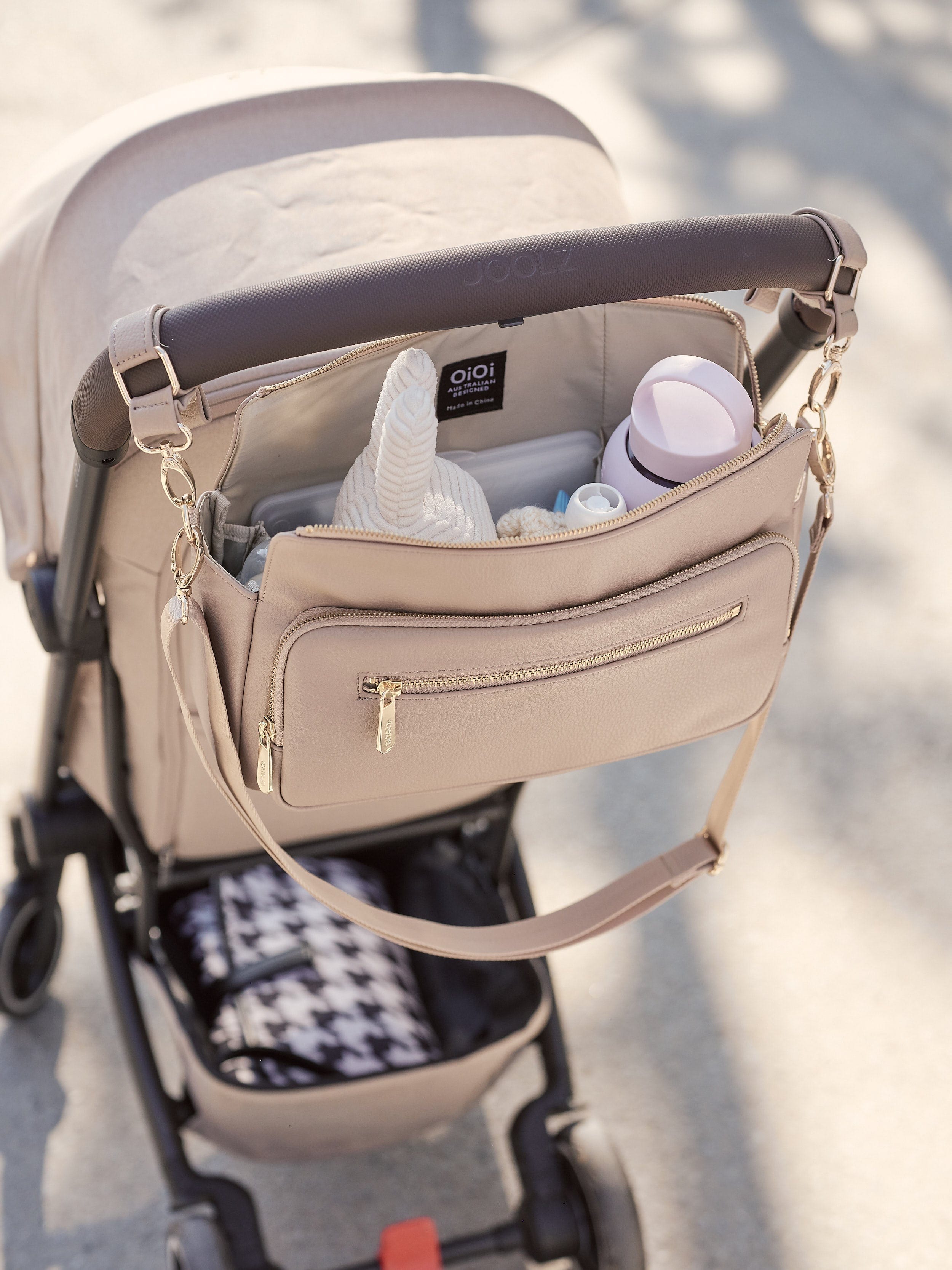 OiOi Baby Accessory Multitasker Pram Caddy - Oat Vegan Leather