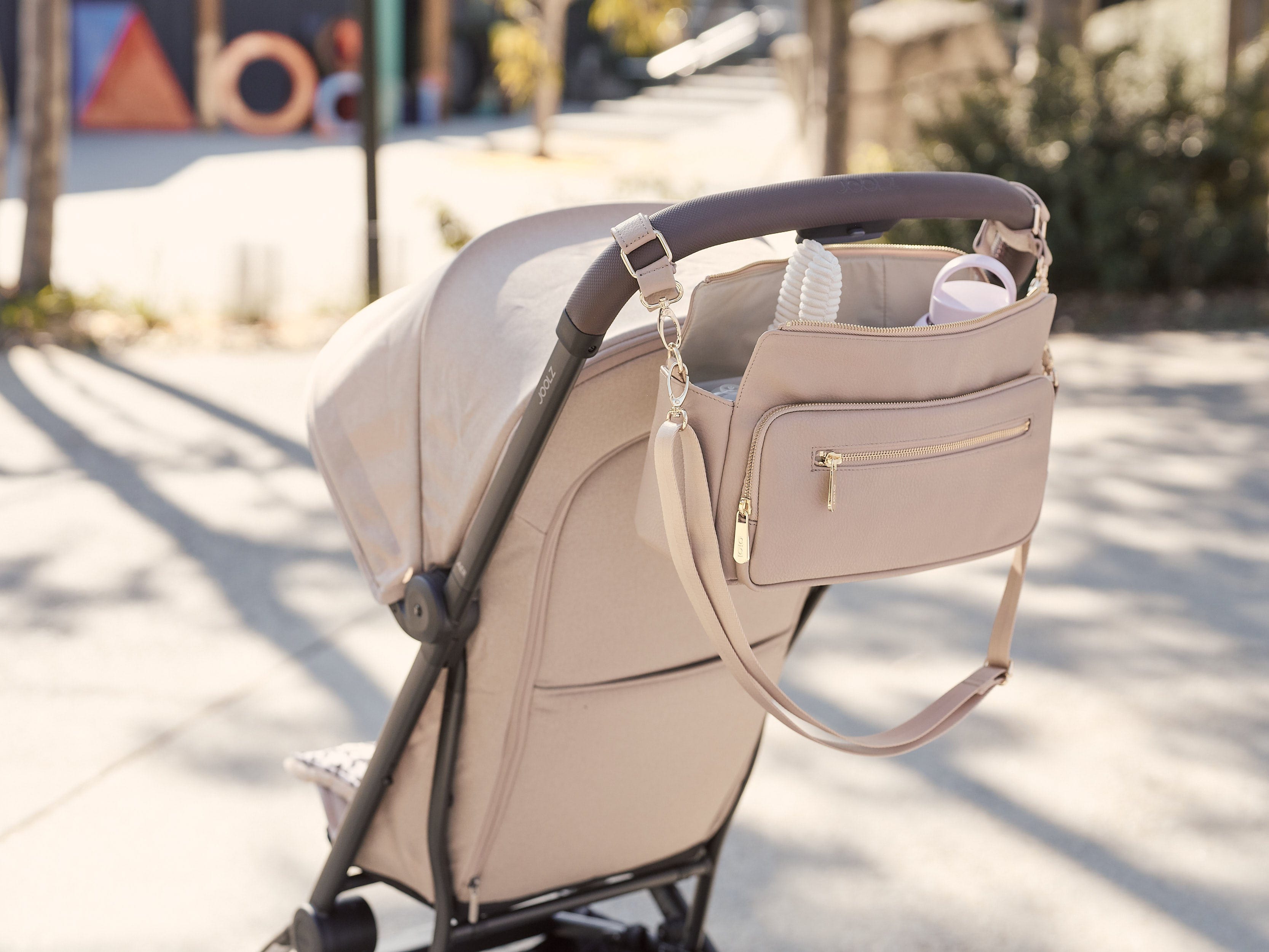 OiOi Baby Accessory Multitasker Pram Caddy - Oat Vegan Leather