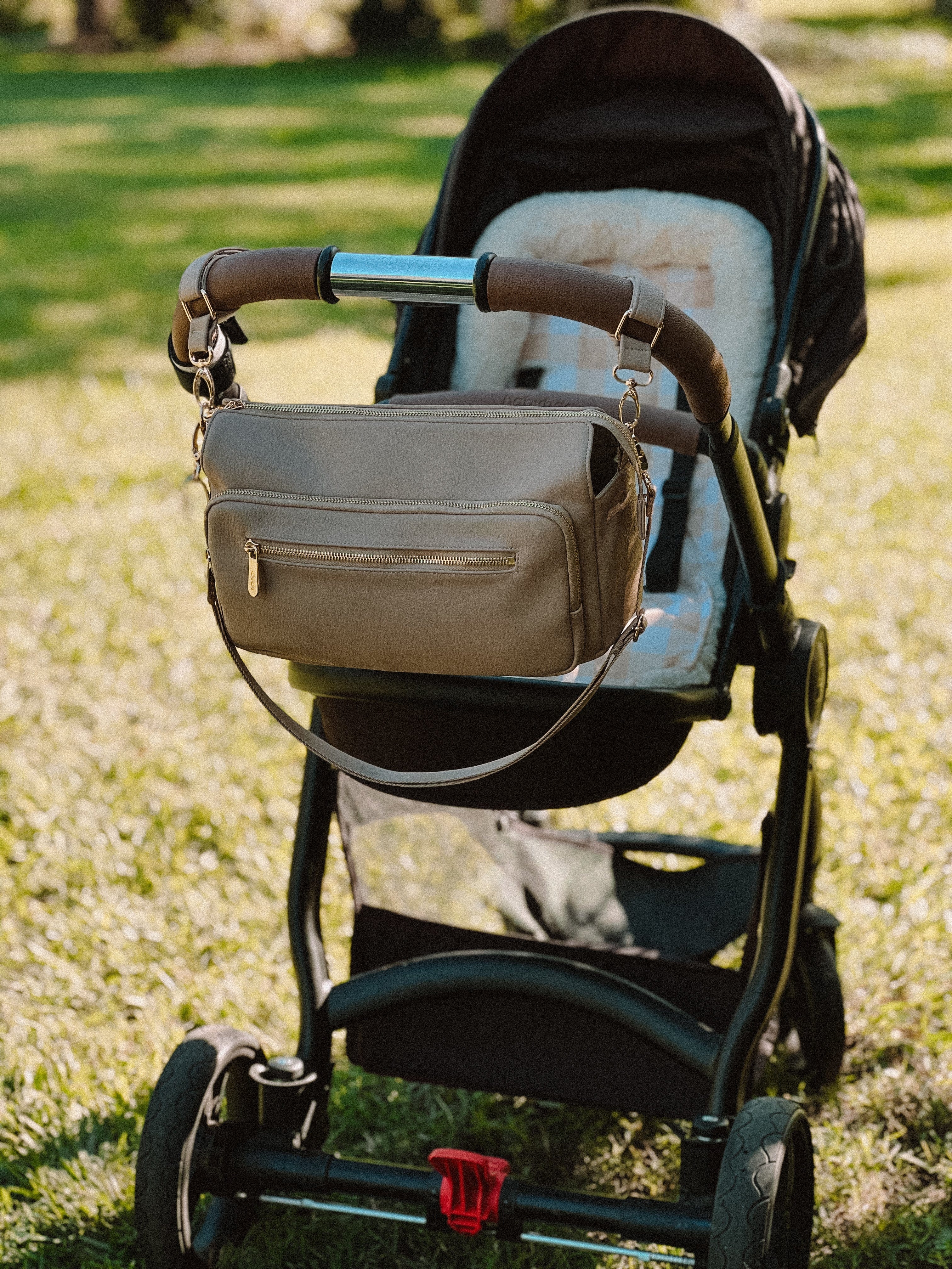 OiOi Baby Accessory Multitasker Pram Caddy - Oat Vegan Leather