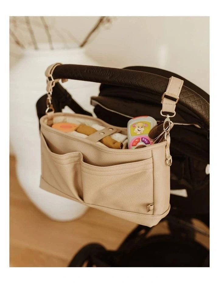 OiOi Baby Accessory Vegan Leather Stroller Organiser / Pram Caddy - Oat Dimple