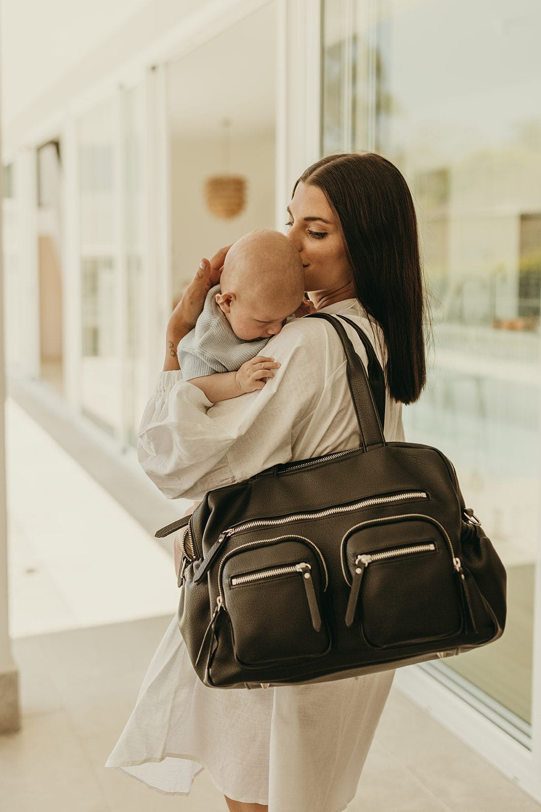 OiOi Baby Care Carry All Nappy Bag - Black Dimple Vegan Leather