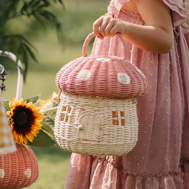 Olli Ella Toys Rattan Mushroom Basket - Musk